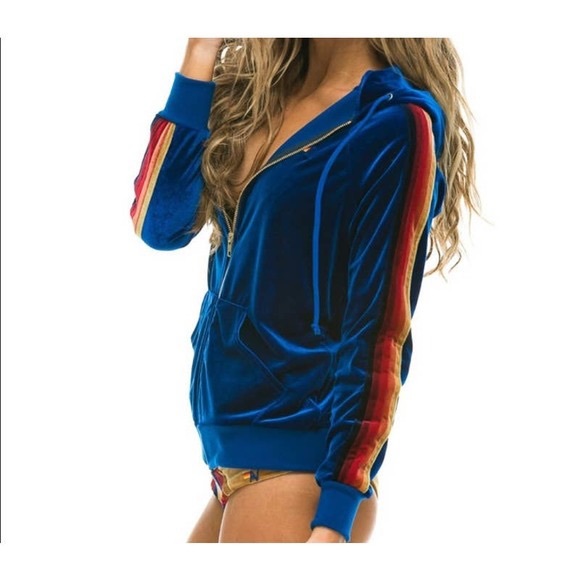 Aviator Nation Royal Blue Velour Jogger Set with Red Stripes - Picture 3 of 3